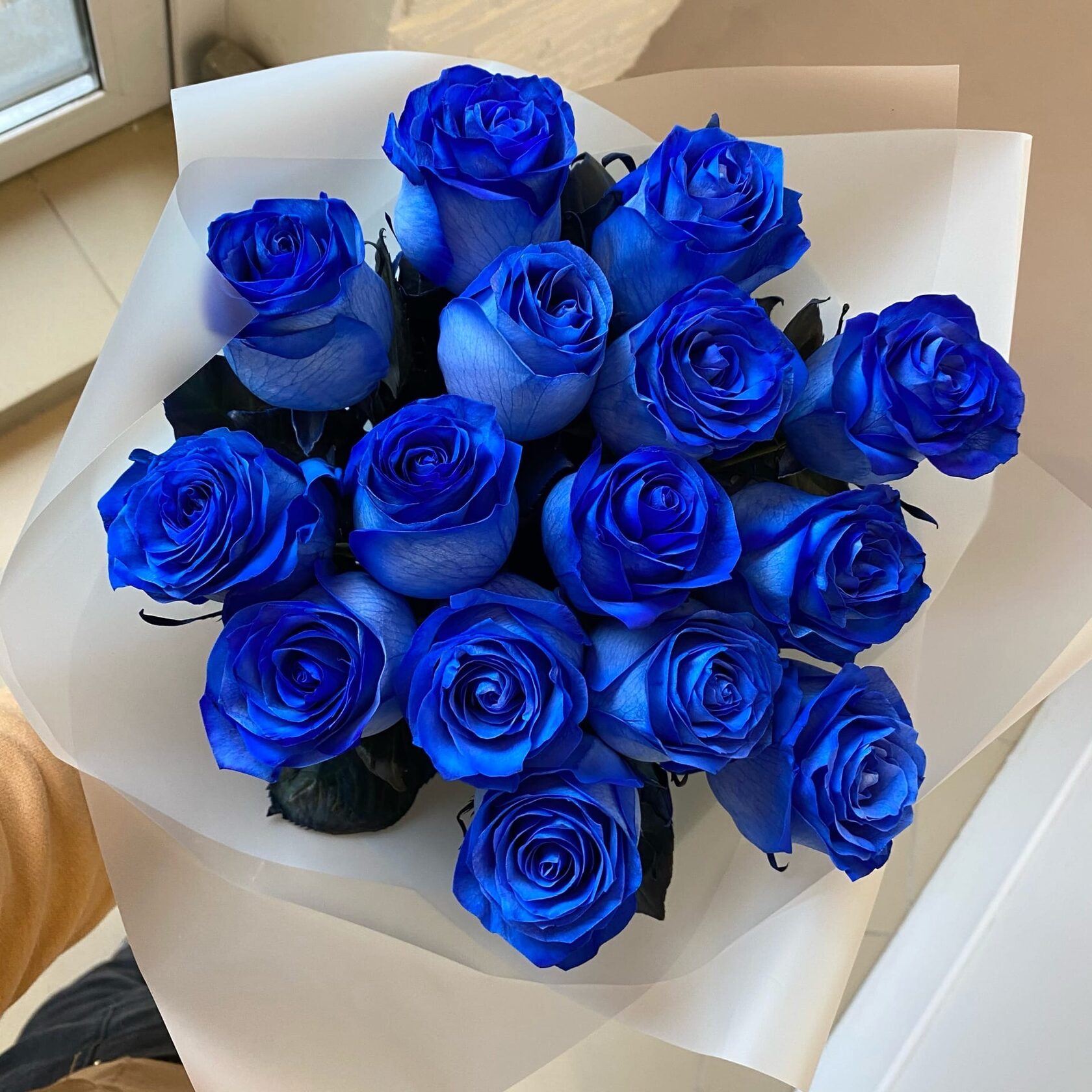 Большой букет синих роз