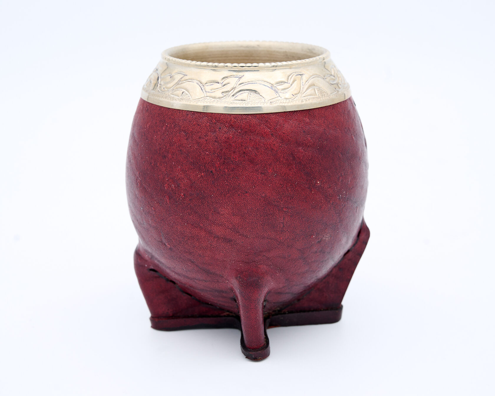 Мате (калабас) Торпедо тыква. Коричневый с украшенной оправой.