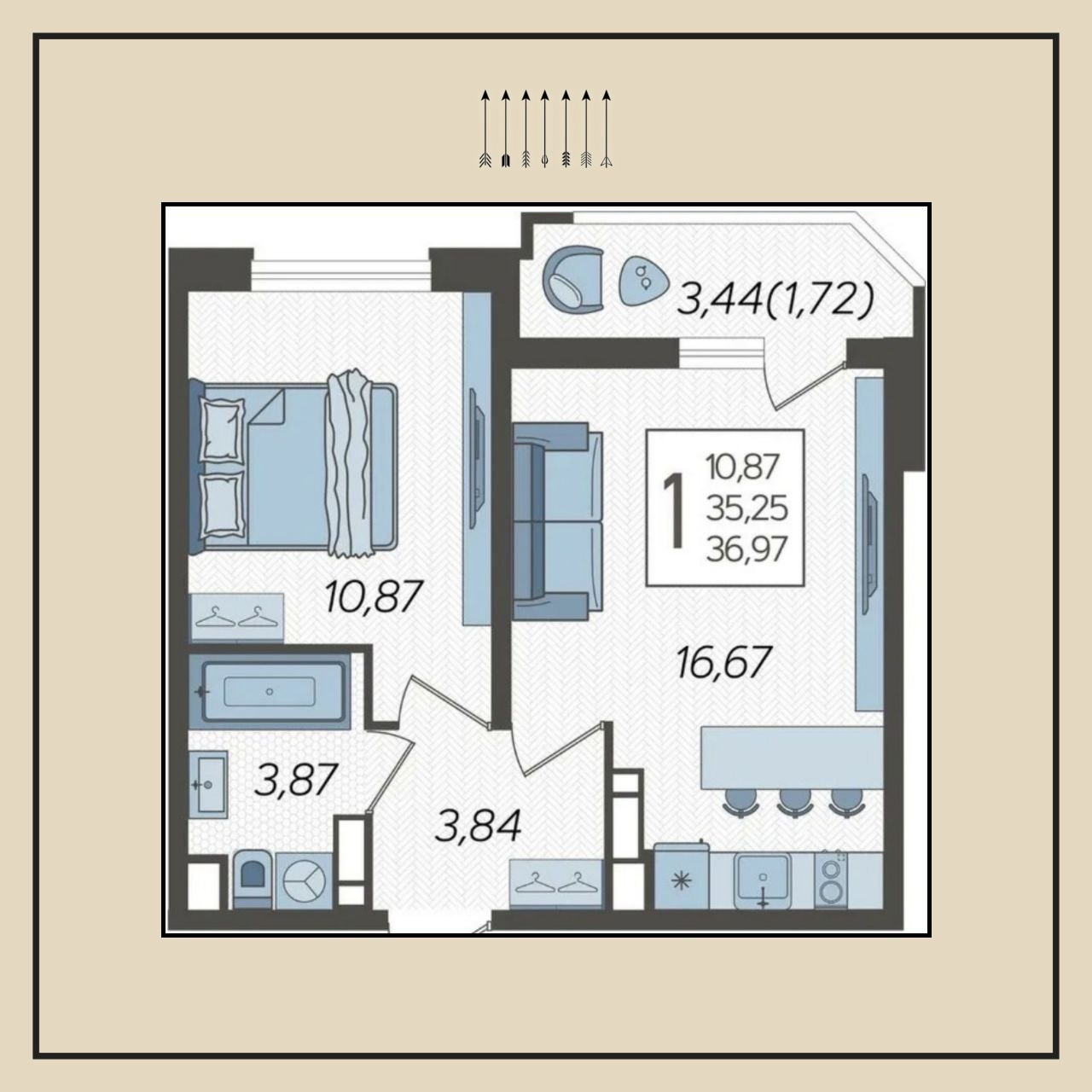 2-комнатная квартира, 37 м², ЖК Урал (ural) · ЧМР