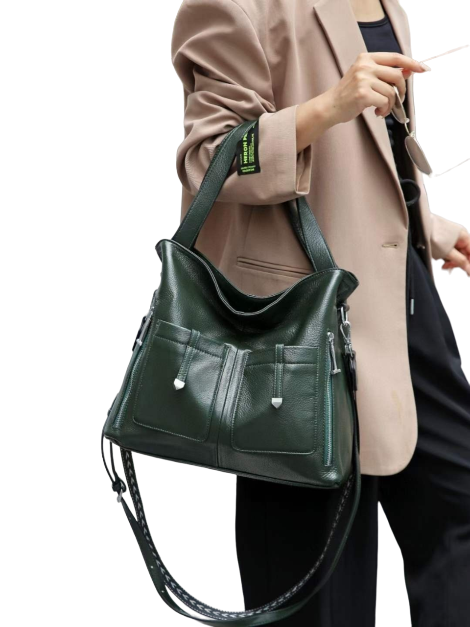 Сумка женская на плечо кожаная зеленая SM92