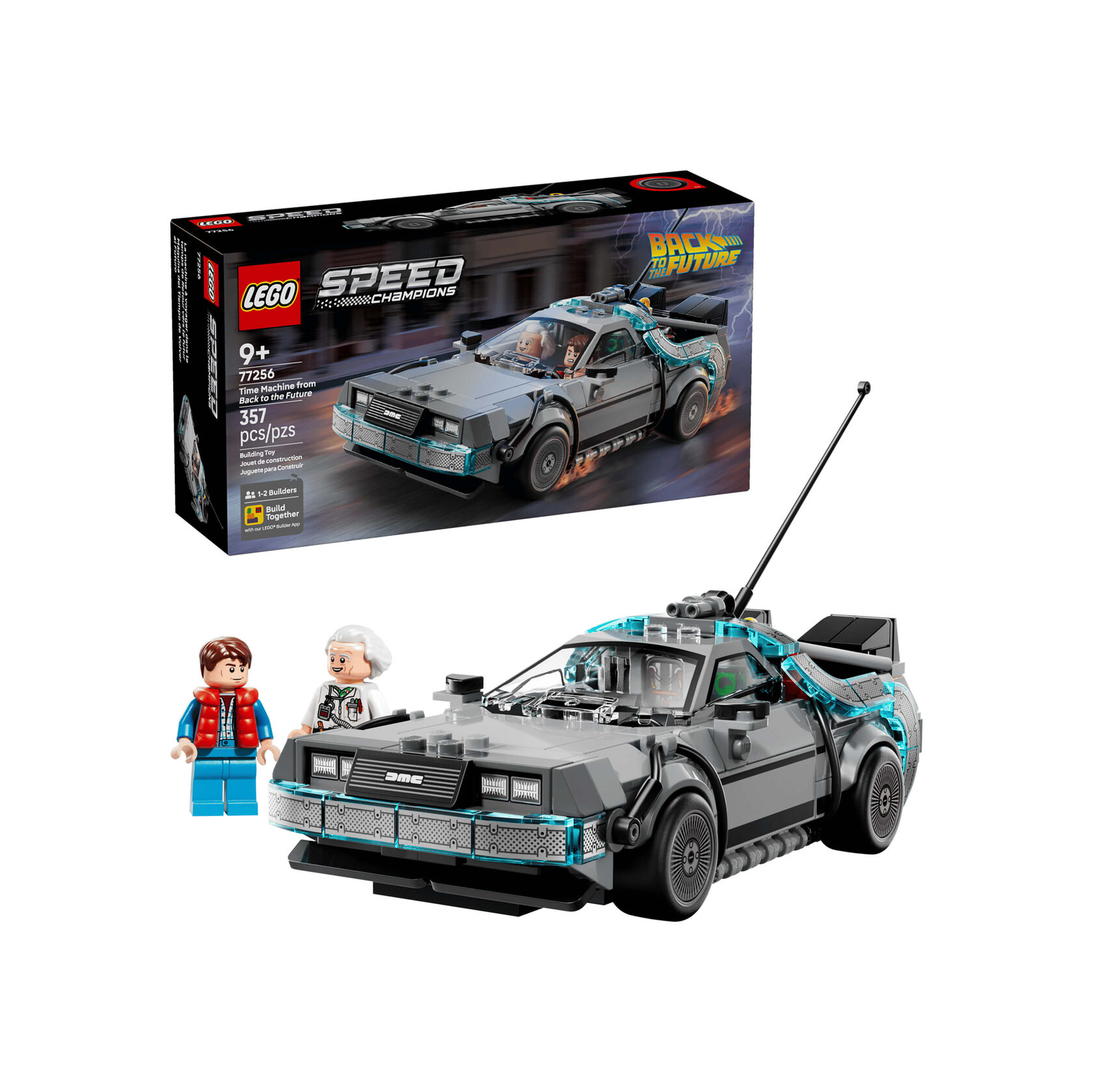 LEGO Speed Champions DeLorean из фильма «Назад в будущее» с минифигурками Марти и Дока, набор 77256