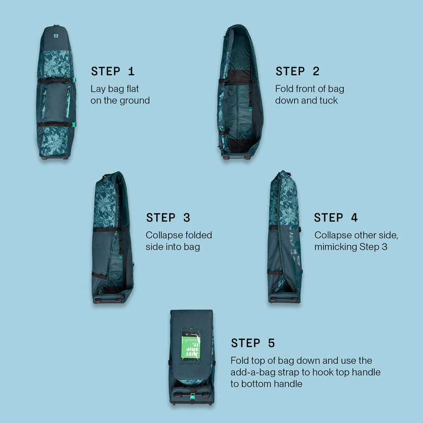 Шаги по складыванию сумки Ogio Alpha Slim Golf Travel Cover