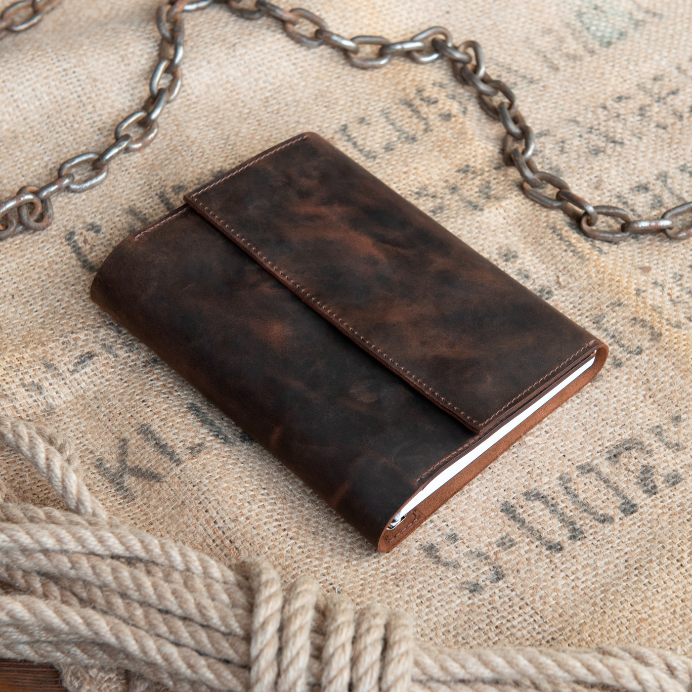 Кожаный блокнот на кольцах формата А5, ручной работы, с карманами под карточки