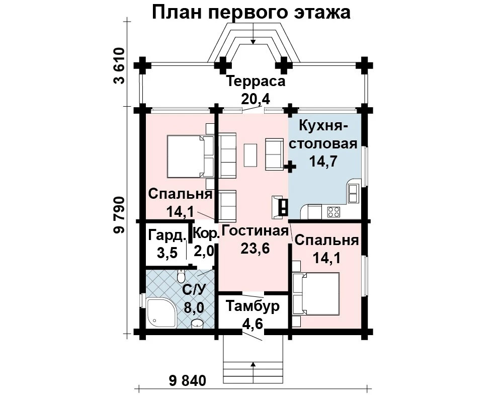 Одноэтажный дом из бруса 3 спальни