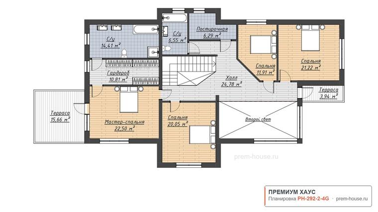 Планировка 2 этажа дома Райт КВ-293, 292 м² — Премиум Хаус