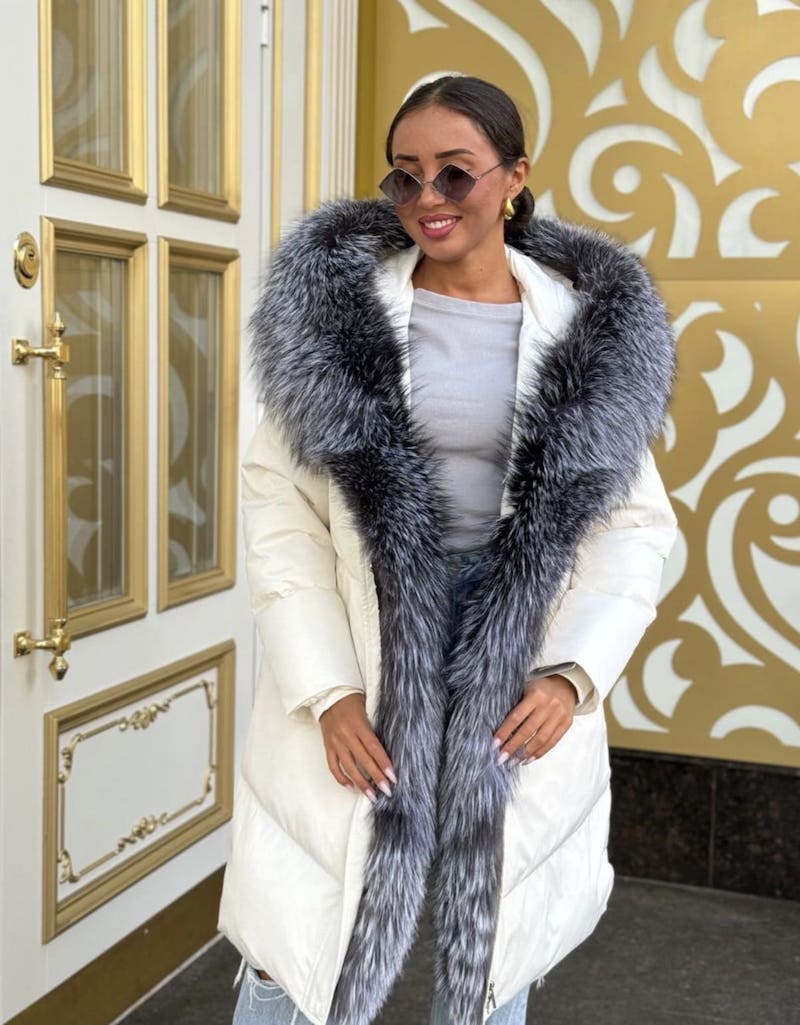 Женский зимний пуховик с мехом (бежевый) арт. P1 купить в СПБ недорого ...