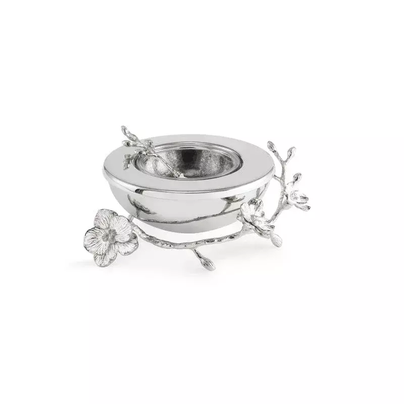 Блюдо для икры Michael Aram Silver Orchid с чашей на подставке-орхидее