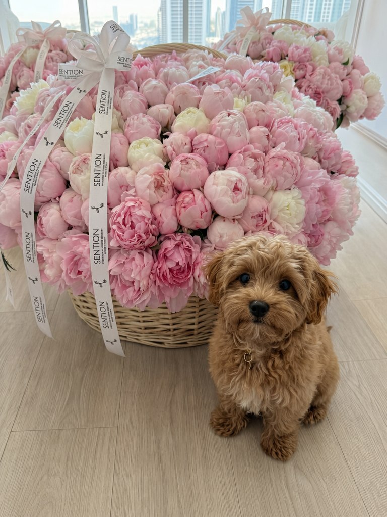 WOW basket With Peonies - GIGANT - 6150 AED. (as in the photo)