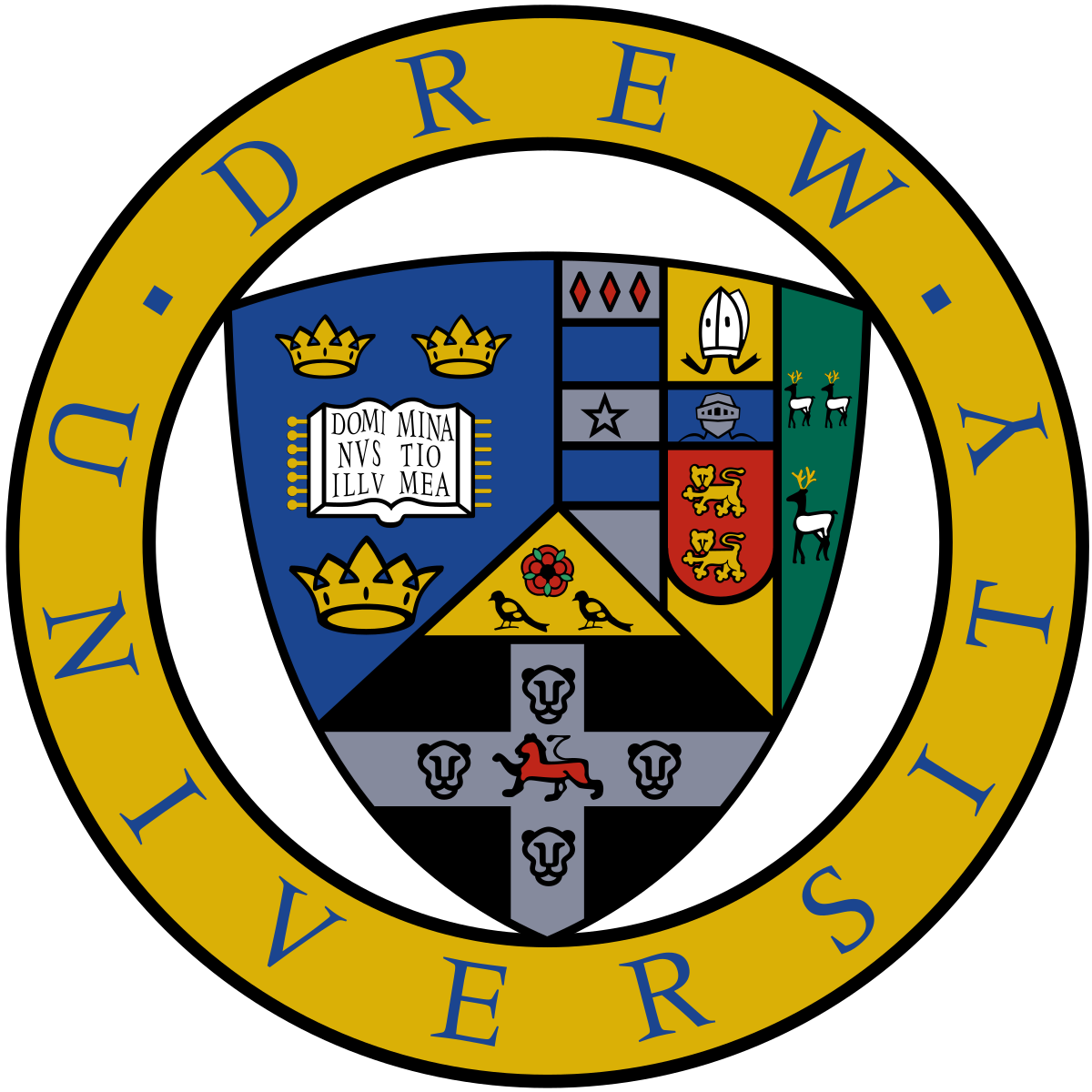 Drew University logo. Щит университета. Герб и Дрю.