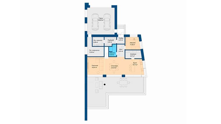 Планировка 1 этажа дома Хай-тек КП-320, 320 м²— Премиум Хаус