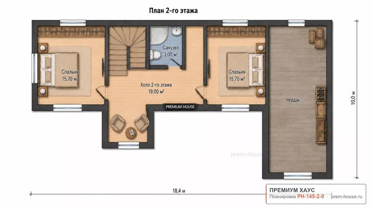 Планировка 2 этажа дома Дом с мансардным этажом в Английском стиле, 145 м²— Премиум Хаус