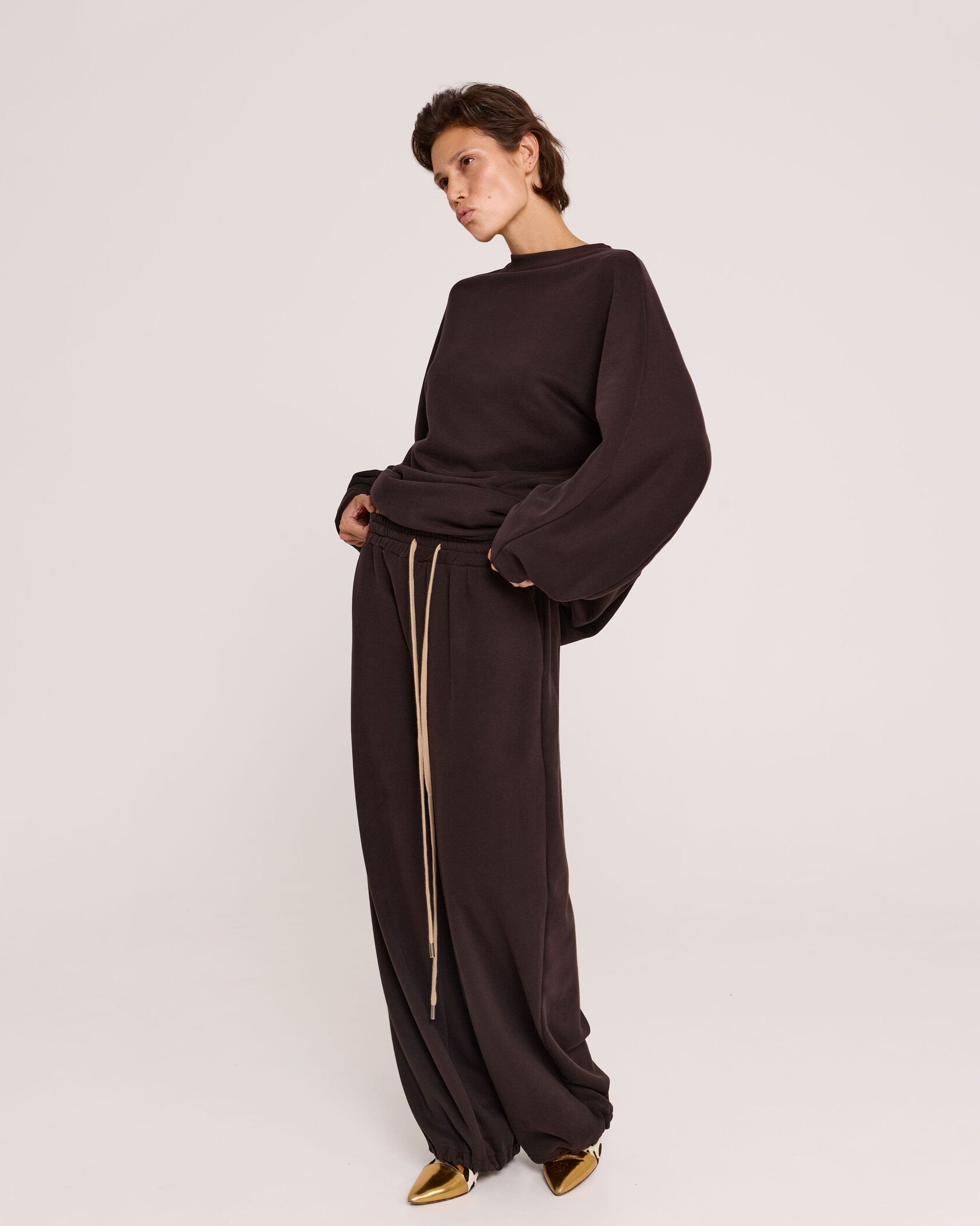 Брюки с эффектом велюра BROWN