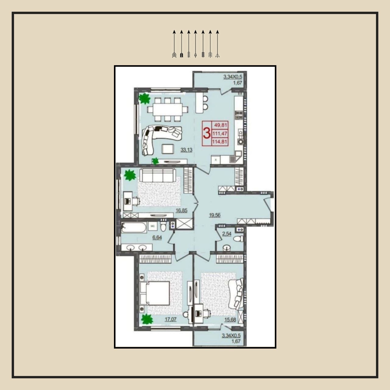 4+ комнатная квартира, 114 м², ЖК Италия · Немецкая Деревня