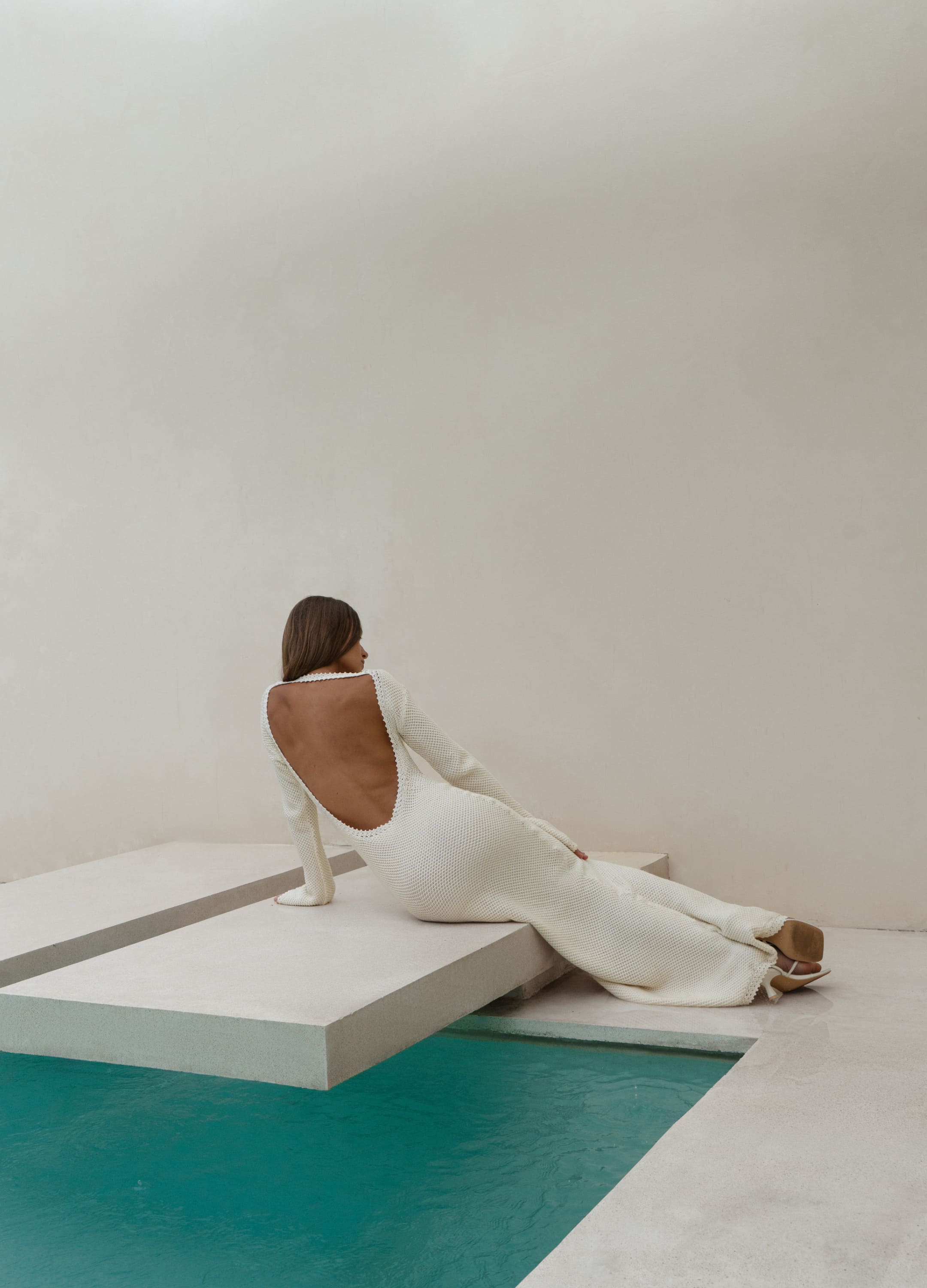 

Вязаное платье Arielle из кружева ручной работы - Белое, Diamond white;белый