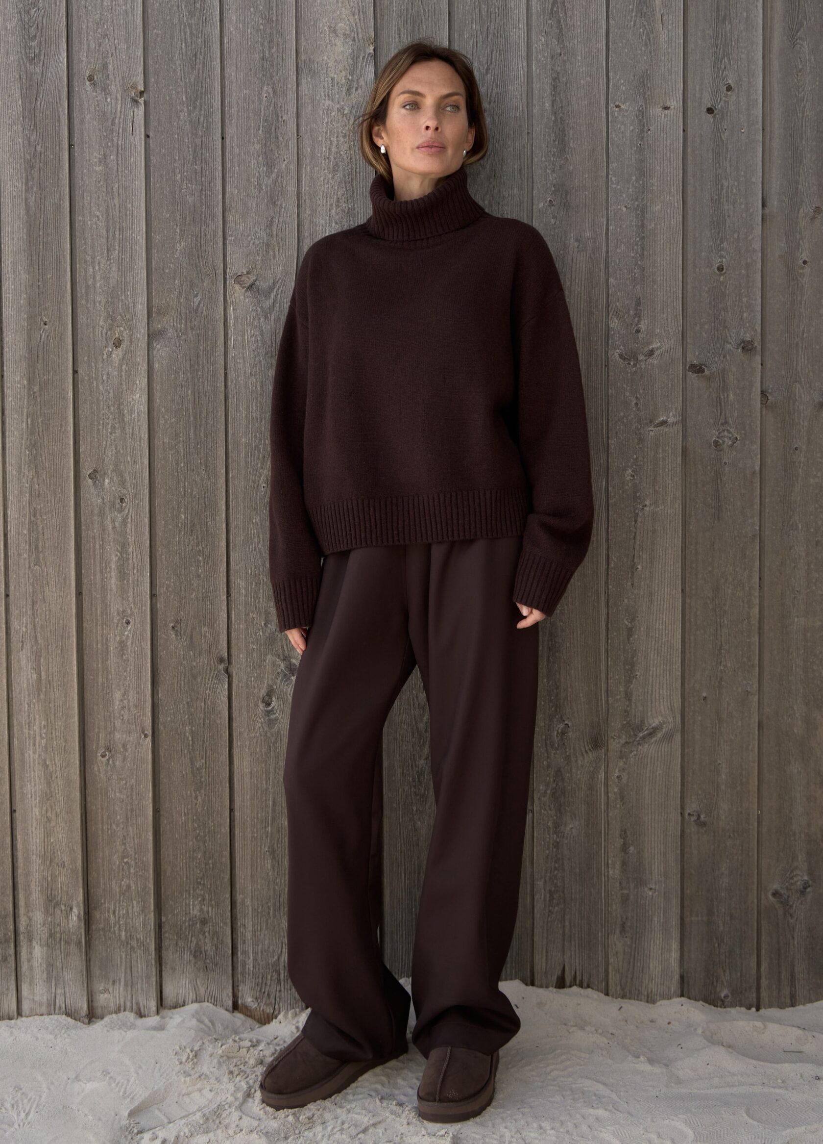 

Брюки на резинке Comfort fit из итальянской шерсти - Коричневые, Espresso;коричневый