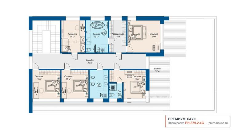 Планировка 2 этажа дома Коттедж в Репино со СПА комплексом, 379 м² — Премиум Хаус