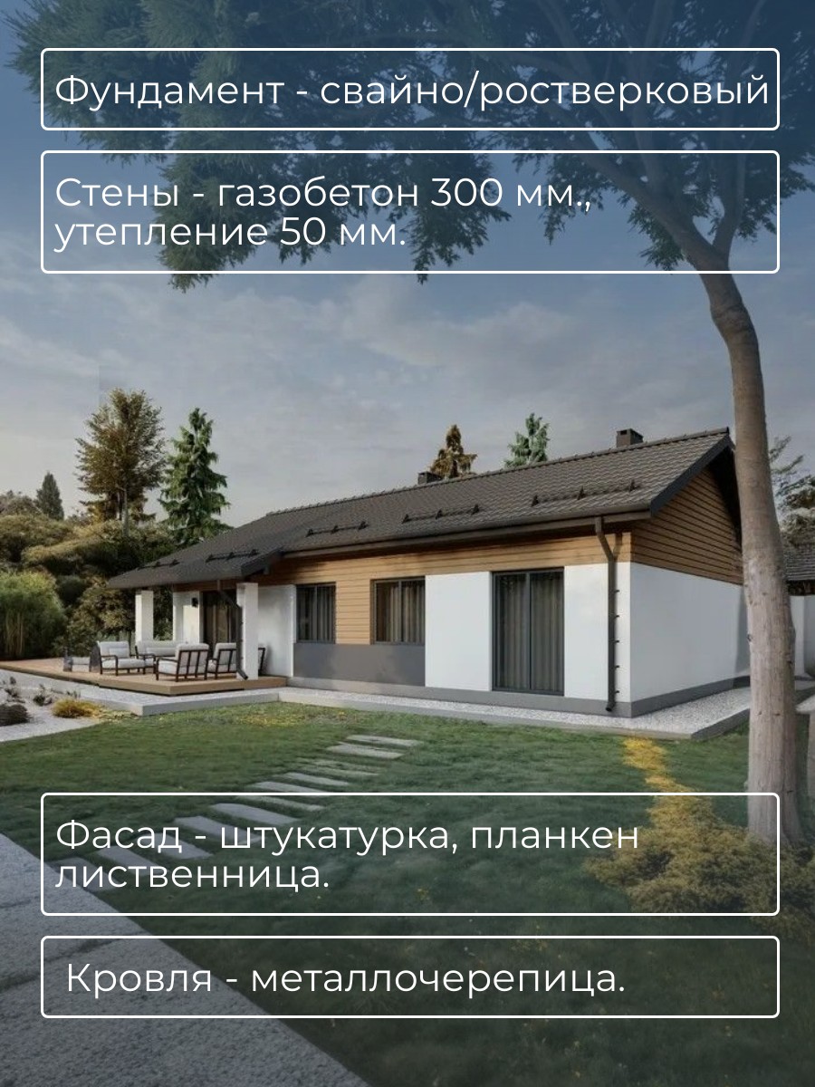 Проект дома 85 м2 / Газобетон / 1 этаж / — фото 5