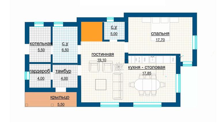 Планировка 1 этажа дома Классика К2-150, 150 м² — Премиум Хаус