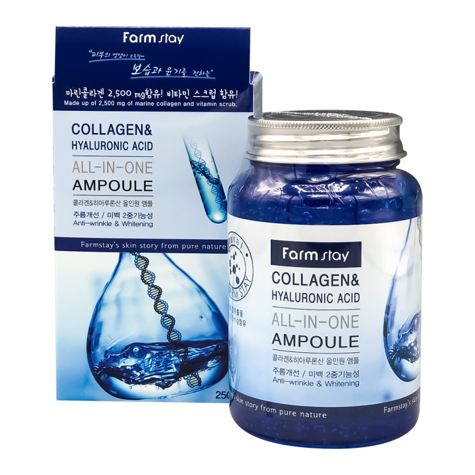 Коллаген с гиалуроновой кислотой. Farmstay Collagen Hyaluronic acid all-in-one Ampoule. Ампульная сыворотка Farmstay 