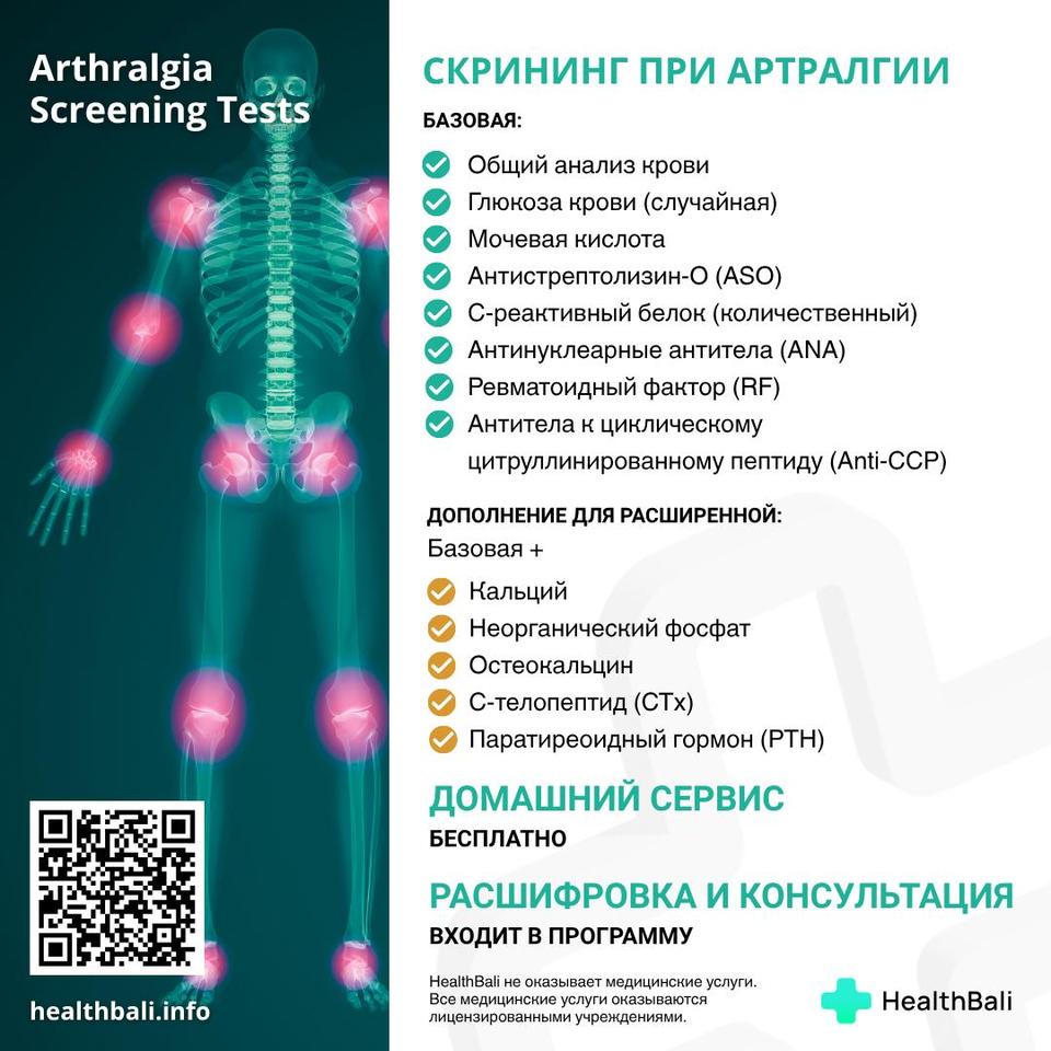 Скрининг при болях в суставах (Артралгия) – Состав программы