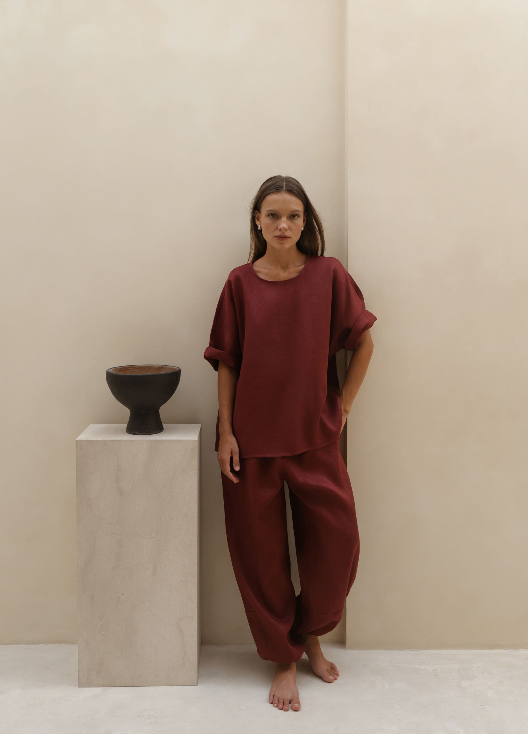 

Льняной костюм Uluwatu: футболка + шаровары - Красный, Red wood;красный