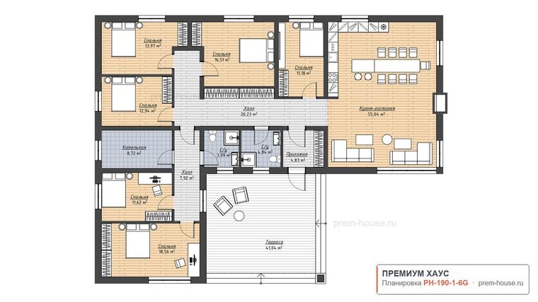 Планировка дома Современный одноэтажный дом в Токсово, 190 м²— Премиум Хаус