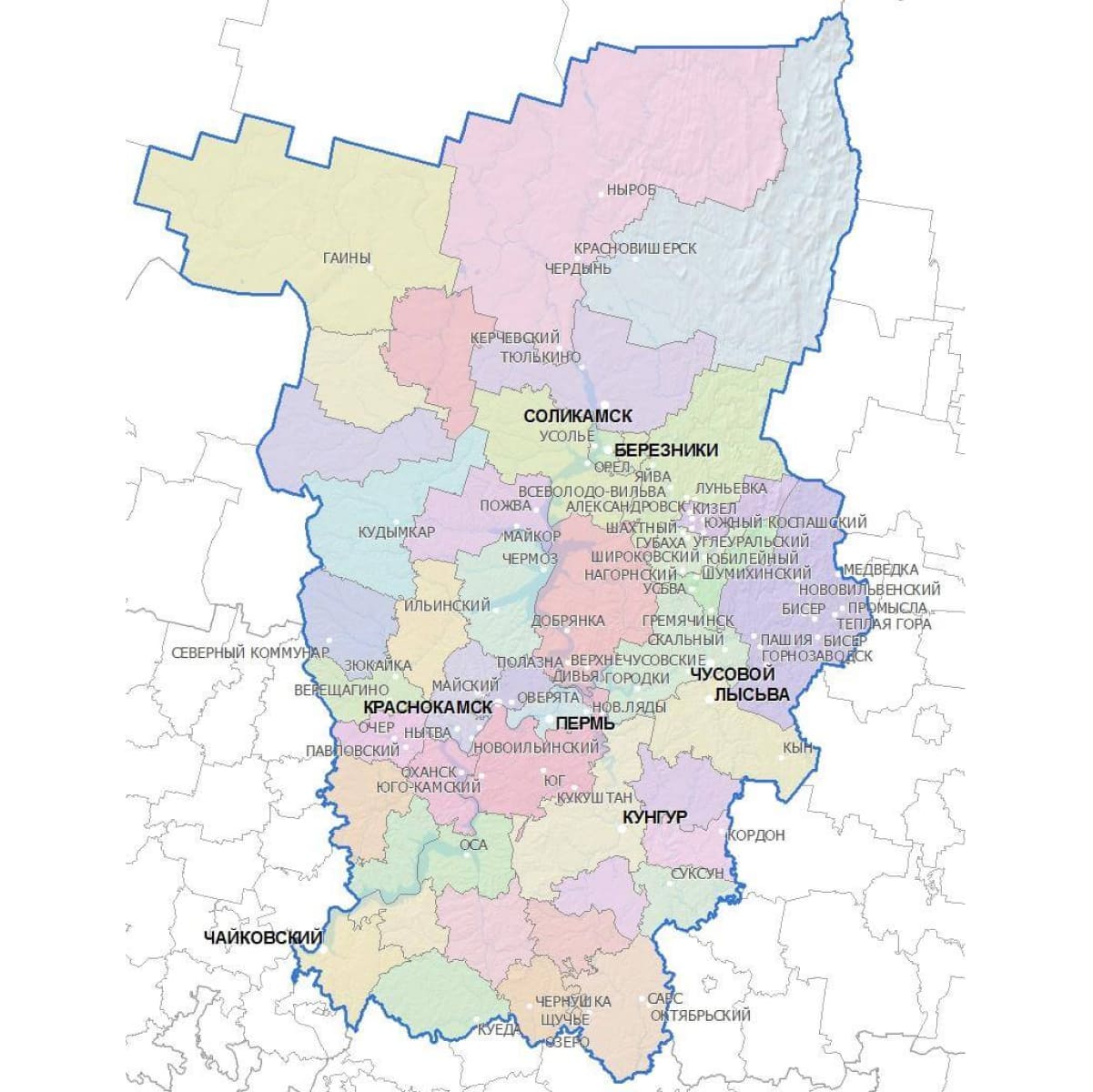 Подробная пермского края. Карта Пермского края с районами. Административная карта Пермского края по районам. Карта Пермского края с городами. Карта Пермского края с населенными.