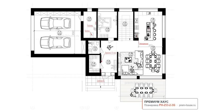 Планировка 1 этажа дома Райт ГП-250, 253 м²— Премиум Хаус