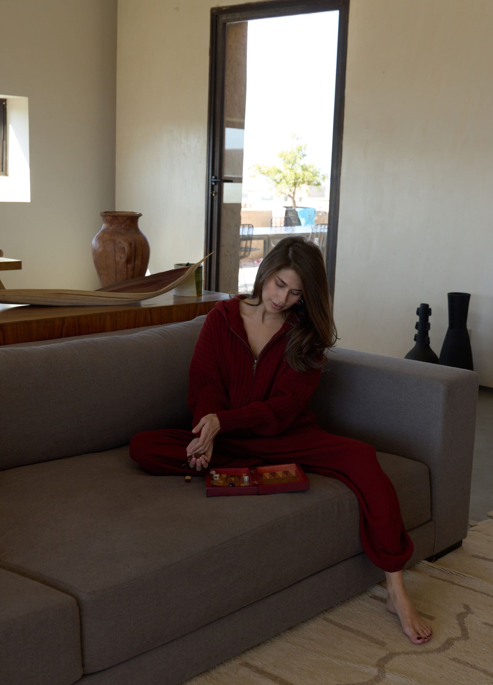 

Вязаный комплект Voishe Club: худи на молнии + брюки - Красный, Red wood;красный