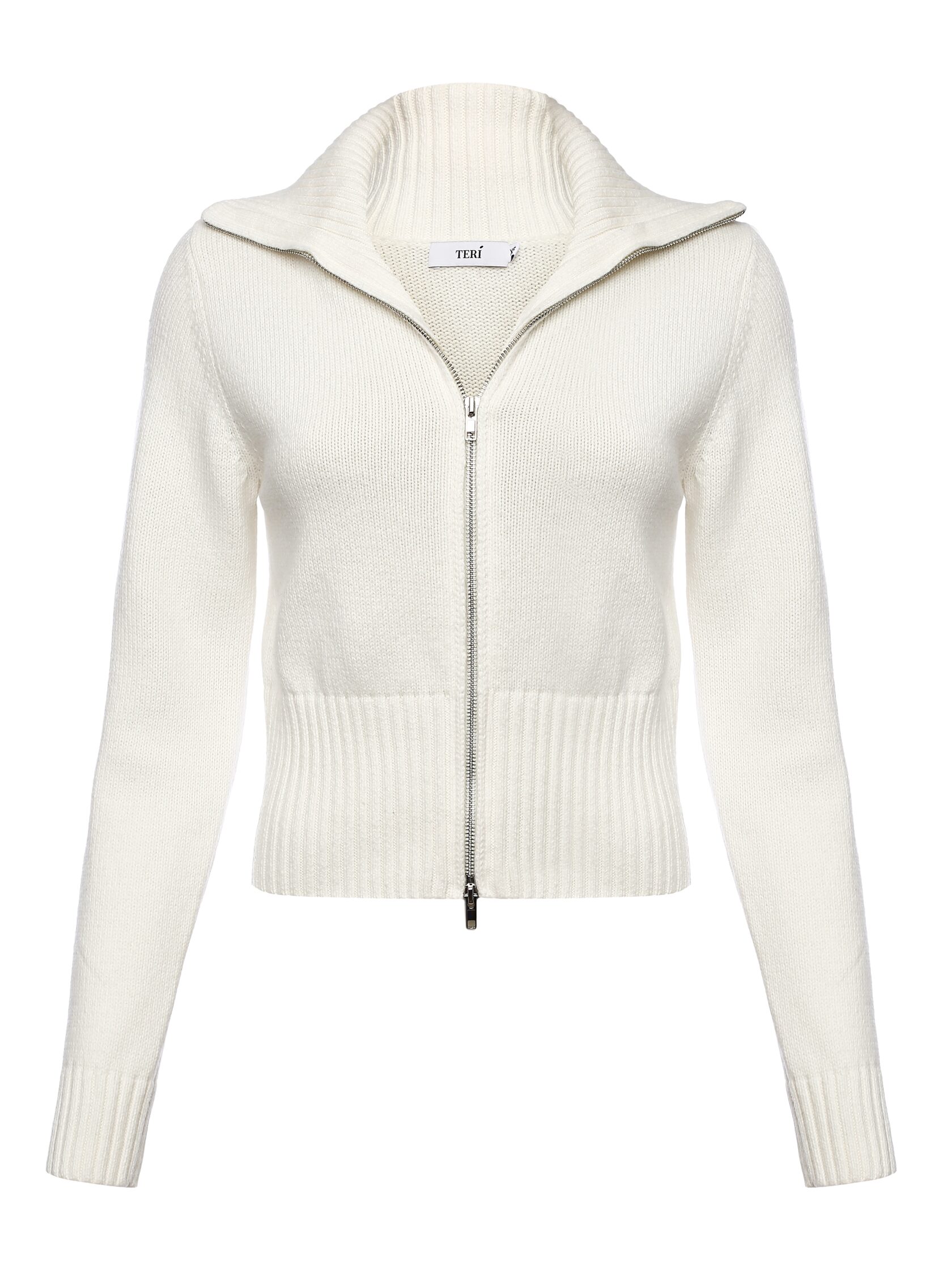 MERINO ZIP IVORY CARDIGAN