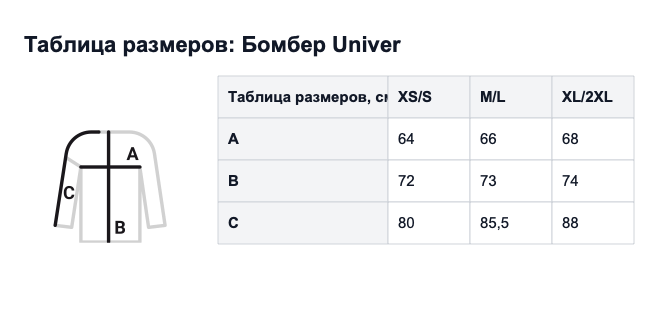 Таблица размеров