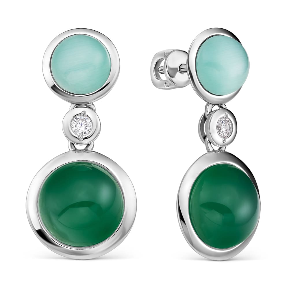 Зеленый агат + кошачий глаз