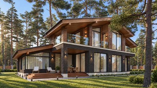 Дом 315м2 2 этажа фахверк с гаражом — проект, 315 м² — Визуализации дома, фото 1 — Премиум Хаус