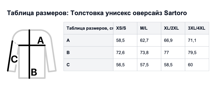 Таблица размеров