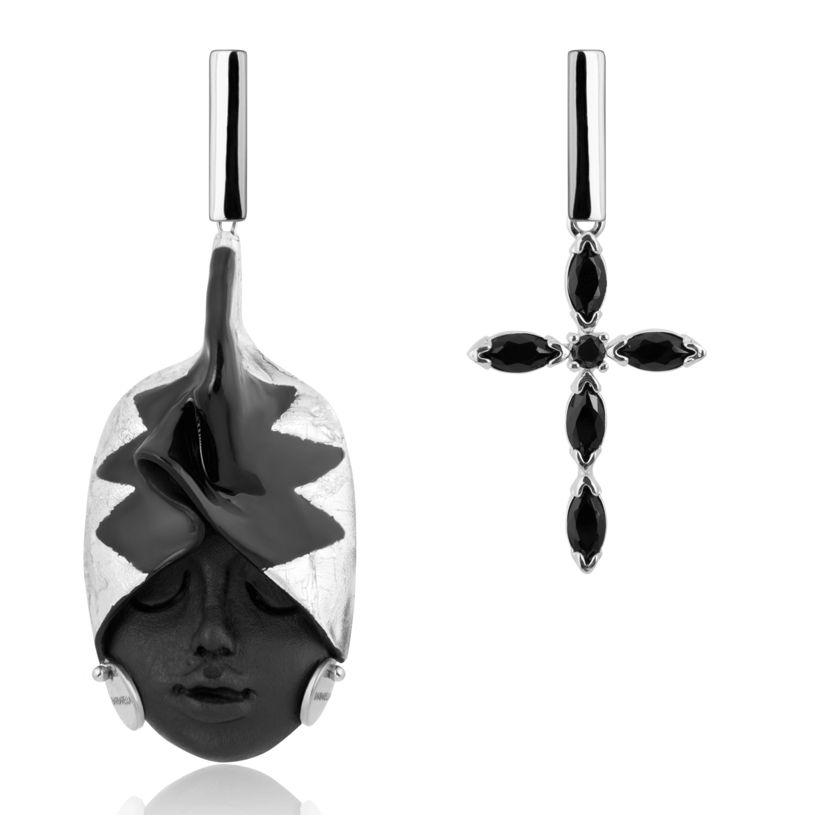 Earrings &quot;Princess&quot; with a black cross 