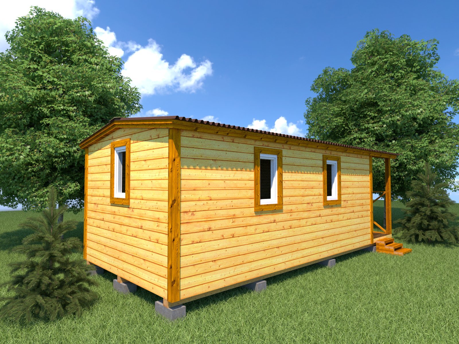 Бытовка классическая деревянная 7х3 с двускатной крышей