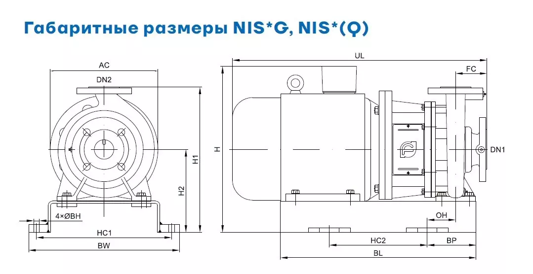 Габаритный чертеж общего вида CNP NIS125-100-200/55SWH