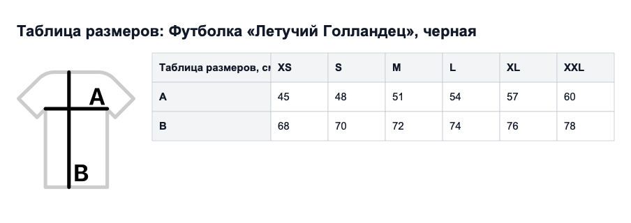 Таблица размеров