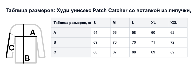 Таблица размеров