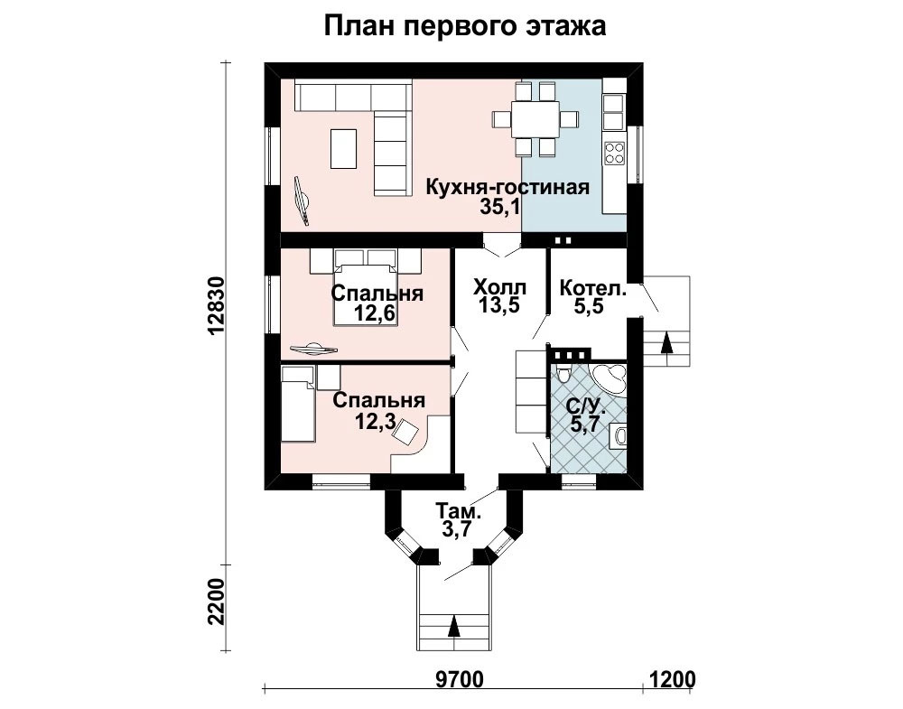 Проект 1этажного дома с 3 спальнями