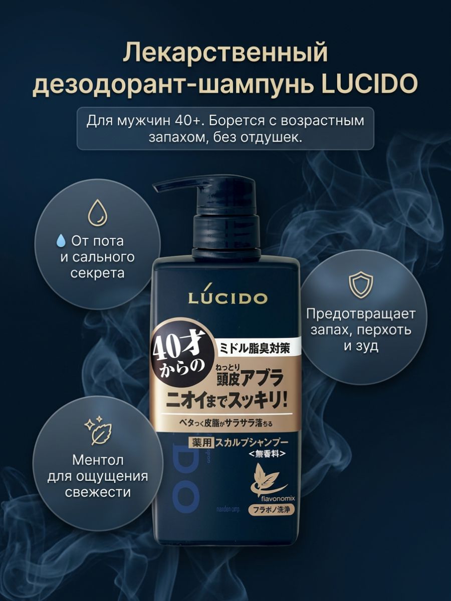 Лечебный дезодорирующий шампунь для кожи головы Lucido Yakuyou Scalp Deo Shampoo (без запаха), 450 мл