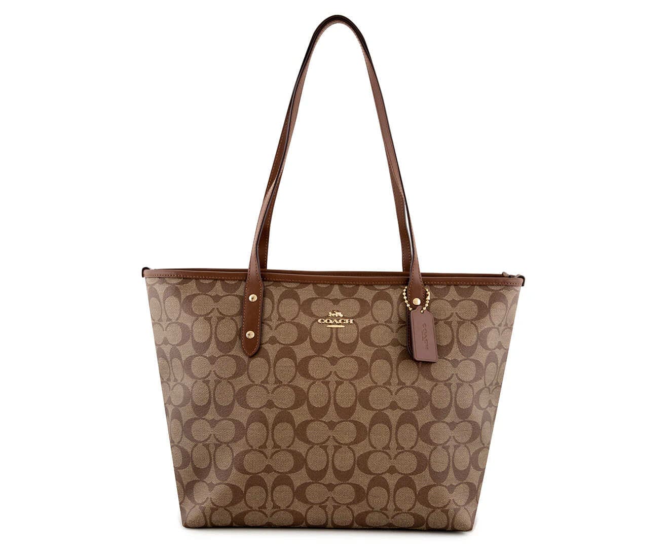 バッグ COACH Signature Canvas Tote Bag Brown Coach тоут City Zip Tote In Signature Canvas - Khaki/Saddle