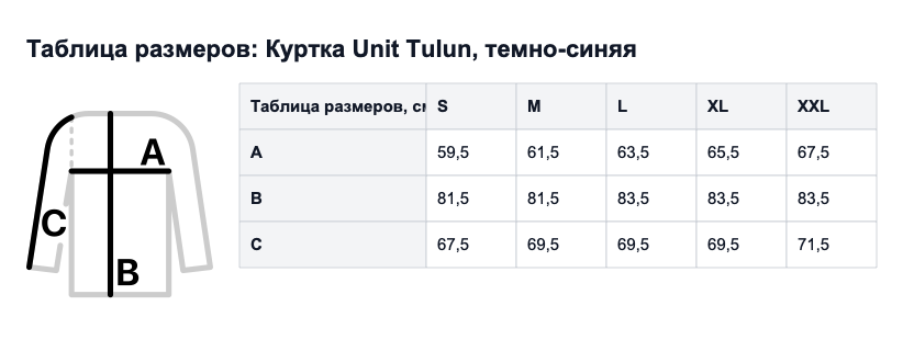 Таблица размеров