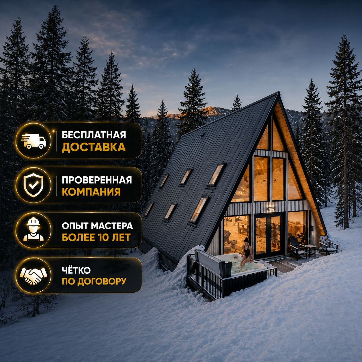 Дом-шалаш A-frame для дачи под ключ