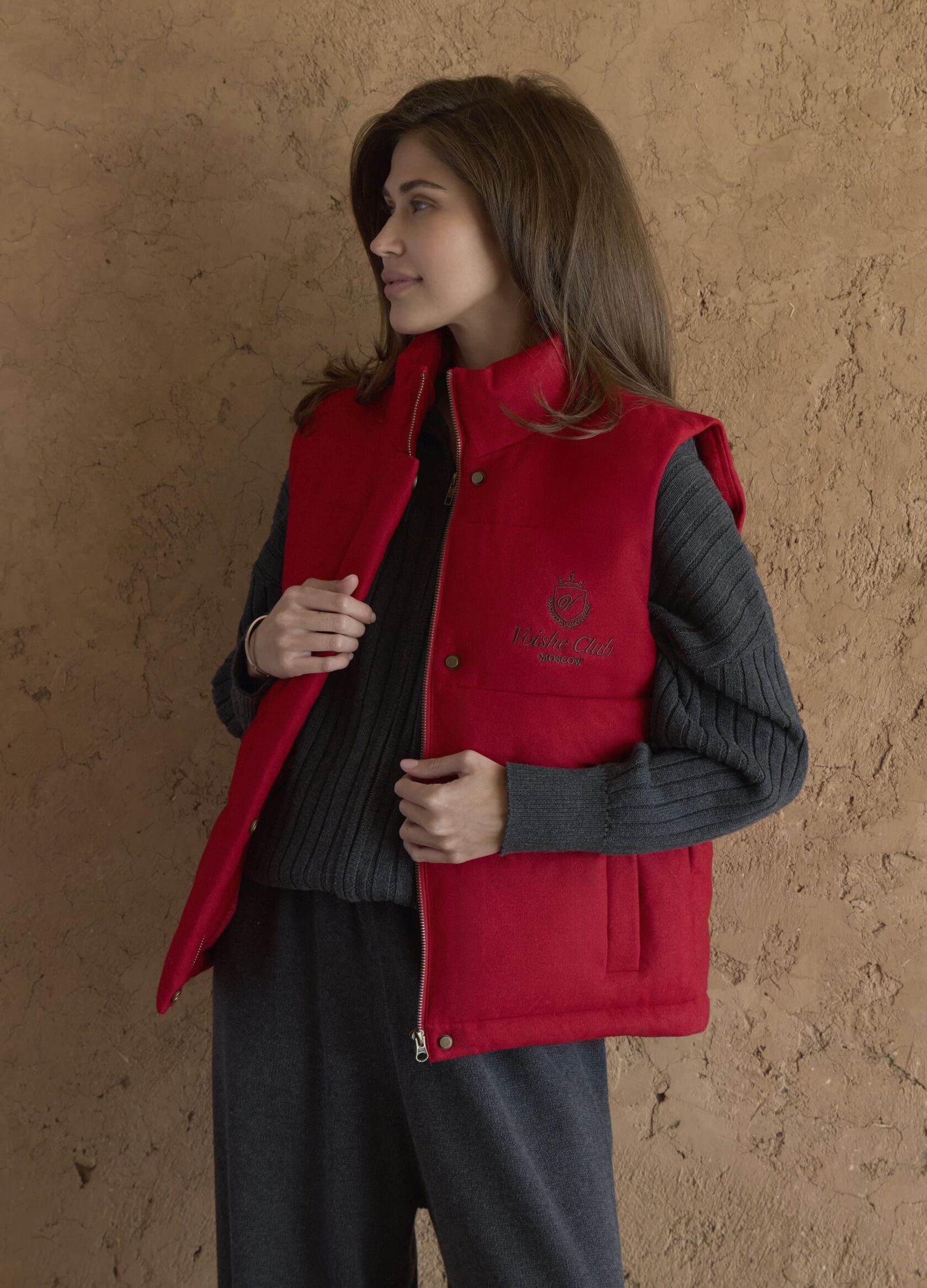 

Стёганый жилет из итальянской шерсти - Красный, Red rose;красный