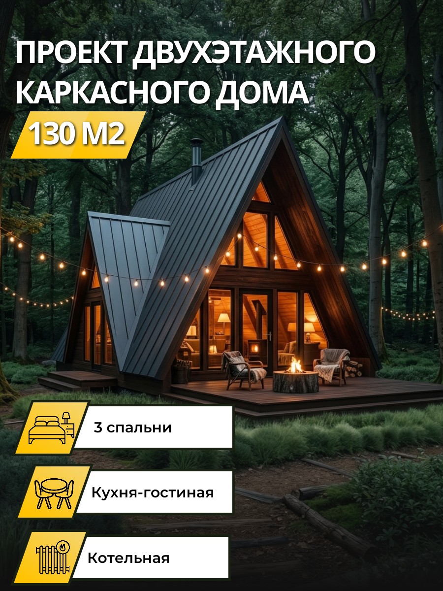 Проект дома 130 м2 / Каркасник / 1 этаж / 16,04×8,5 м / 145 листов / OPK1