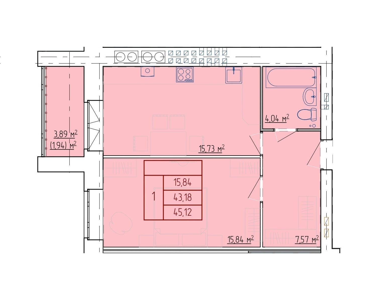 Планировка 1-комн. 4
