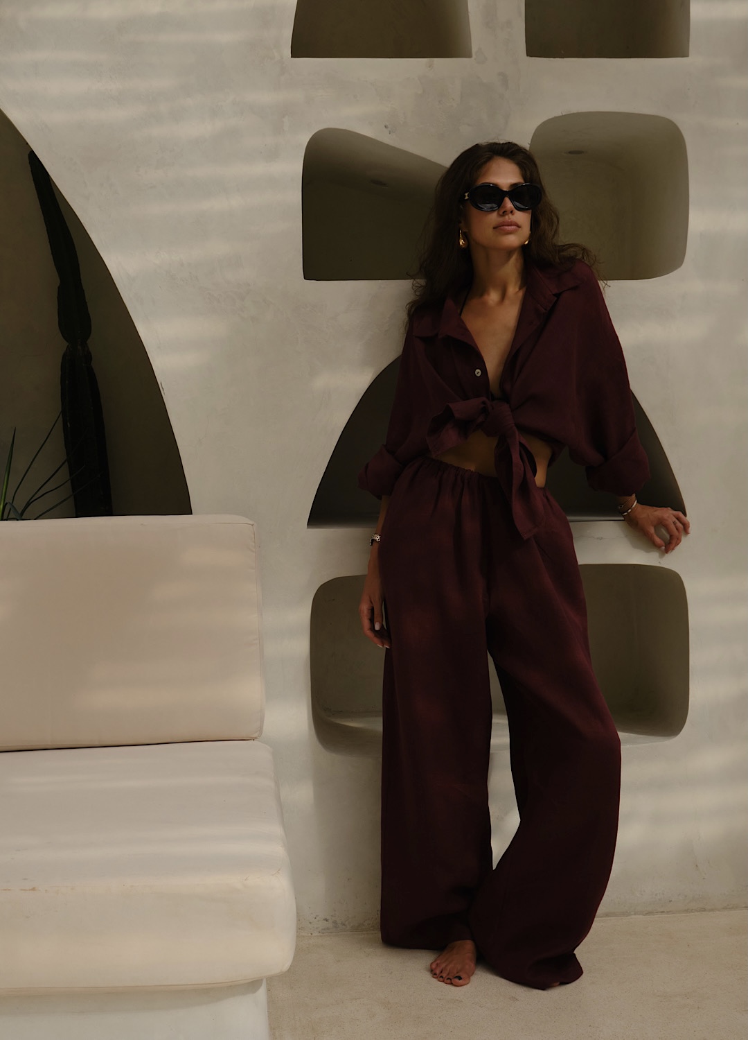 

Идеальный костюм изо льна: рубашка + брюки - Бордовый, Wine;бордовый