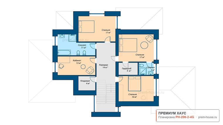 Планировка 2 этажа дома Дом в стиле Райт Васильево, 206 м² — Премиум Хаус