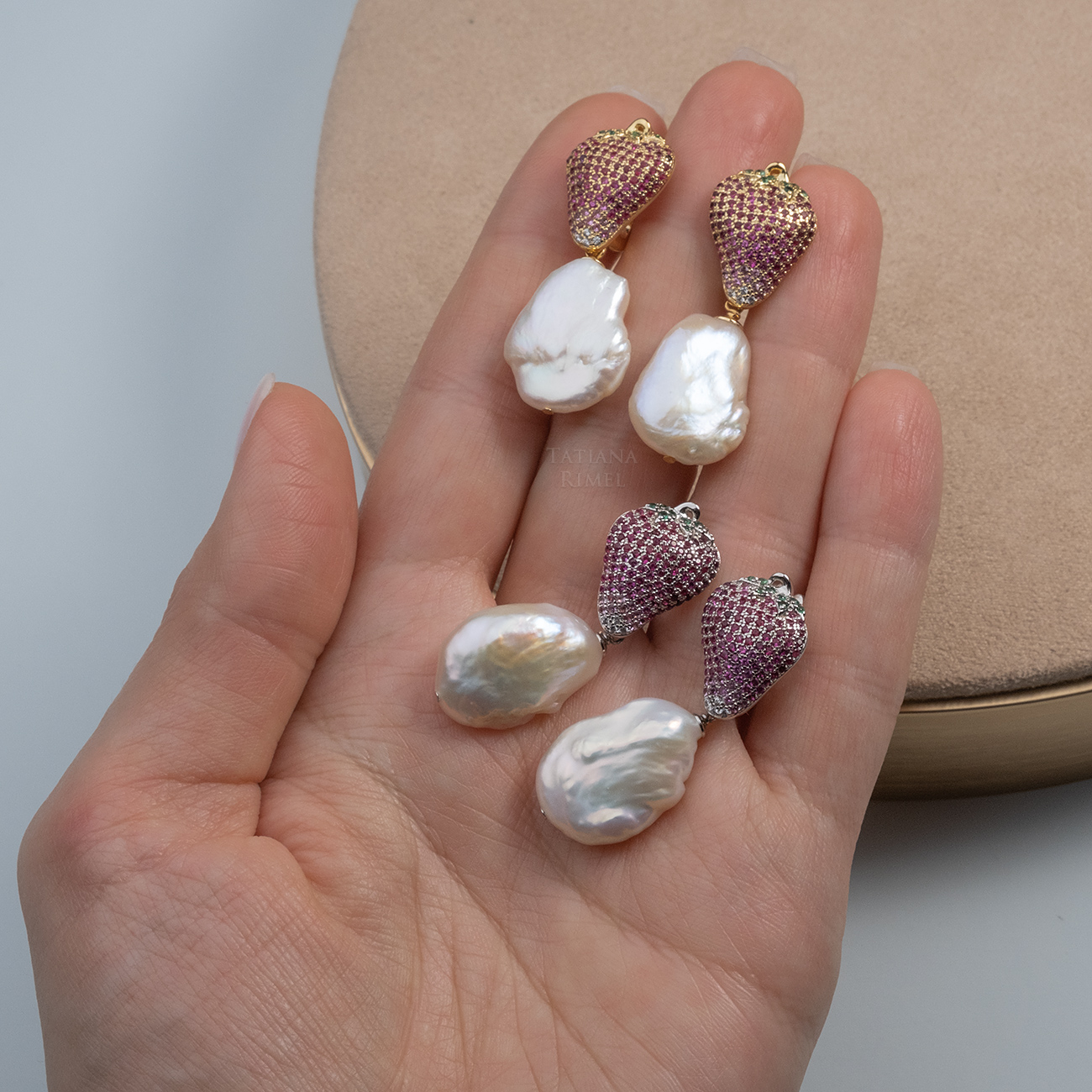 Серьги с натуральным жемчугом барокко «Клубнички»